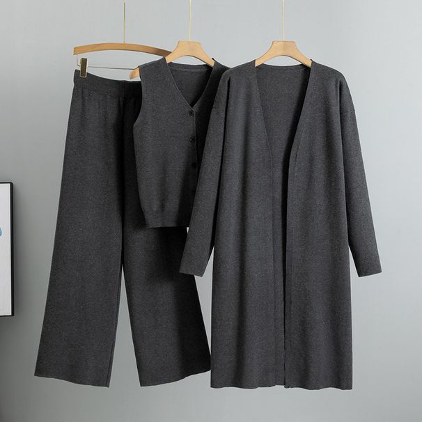 Women's Knitted Three Piece Suit Sleeveless Vest Sweater Cardigan Pants Set Spring Autumn Temperament_ecoleips.com
