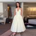 2024 New Summer French Style Elegant Fashion Halter V Neck Waist Cinched Big Swing Dress For Women_ecoleips.com