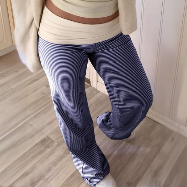 Women's High-Waisted Wide Leg Palazzo Pants With Striped Pattern - Comfortable Stretch Trousers For Casual Wear, Vacation, Office_ecoleips.com