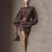French-Inspired Off-Shoulder Sweater Dress – Long Sleeve Bell Sleeve Knit Dress With Belted Waist, A-Line Mini Dress (Brown, S-3XL)_ecoleips.com