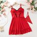 "Scarlet Seduction Lace Chemise Set – Sheer Red Valentine Lingerie With G-String & Fishnet Stockings, Adjustable Straps For Women (S/M/L)"_ecoleips.com