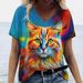 Women's Casual T-Shirt Short Sleeved V Neck Oversized Loose Fitting Top 3D Print Animal And Bird Design_ecoleips.com