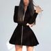 Women's Clothing Women's Slim Fit Long Sleeved Pleated Dress Fashionable European American Style With PU Leather Zipper_ecoleips.com