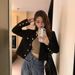 Inspired Winter Jacket For Women – Thickened Short Coat With Polished Buttons & Princess Sleeves (S-XXL, Black/White)_ecoleips.com