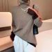 Women's Oversized High Neck Knit Sweater - Soft Acrylic Blend, Color Block Sleeves, Cozy Winter Pullover, Casual Loose Fit, Fashionable 3D Effect_ecoleips.com