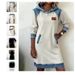 Women's Clothing Contrast Panel Long Sleeve Dress – Sexy Waist-Defining Hooded Midi (S-XXXL, White/Black)_ecoleips.com