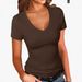 Women's V-Neck T-Shirt Solid Color Basic Short Sleeve Popular Top_ecoleips.com
