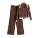 Women's Clothing Striped Contrast Color Knitted Cardigan Suit Women's Spring V Neck Top Coat High Waist Wide Leg Pants Two Piece Suit_ecoleips.com