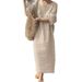 Women's Loose Short-Sleeved V-Neck Solid Color Plus-Size Cotton And Linen Long Skirt_ecoleips.com