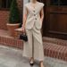 Women's Clothing Retro Temperament V Neck Sleeveless Suit High Waist Vest Trousers Fashion Casual Suit_ecoleips.com