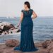 Elegant Sequined Fitted V Neck Sleeveless Cocktail Dress plus Size European American Style for Evening Parties And Banquets Suitable for Mothers_ecoleips.com
