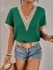 Verve 2025 New Women's V-neck Lace Casual Solid Color Shirt_ecoleips.com