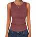 Ribbed Knit Tank Top For Women, Soft Stretch Round Neck Sleeveless Vest, Casual Slim Fit Cami, 4 Colors_ecoleips.com