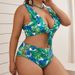 Plus Size High Waist Bikini Set - Women's Sexy Tie-Front Swimwear (Adjustable Straps Tummy Control Backless Design Beach & Pool)_ecoleips.com