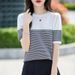 2026 Summer New Women 100% Cotton Knit Striped Round Neck T-Shirt Women Clothing Tops Short Sleeve Sweater Casual Basic Pullover_ecoleips.com