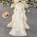 Elegant Lace Openwork Long Sleeved Dress French Style Slim Fit Women's Spring Style Dress Waist Cinching Long Dress_ecoleips.com
