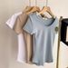 Summer New Arrival Women's Slim Fit Elastic U Neck Short Sleeve T-Shirt Pure And Sexy Perfect for Layering Or Wearing as an Undershirt_ecoleips.com