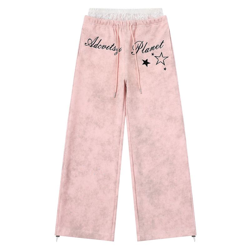 Unisex Tie-Dye Star Print Lounge Pants - Double Waistband Cotton Boho Trousers (Black/Blue/Pink) - S/M/L_ecoleips.com