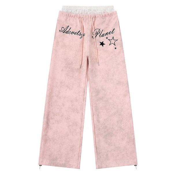 Unisex Tie-Dye Star Print Lounge Pants - Double Waistband Cotton Boho Trousers (Black/Blue/Pink) - S/M/L_ecoleips.com
