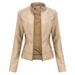 K Women's Leather Jacket Slim Fit Jacket Thin Jacket Motorcycle Suit Large Stand Up Collar_ecoleips.com