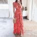 Women's Clothing Sexy Slim-Fit Sleeveless Printed V-Neck Split Dress_ecoleips.com