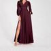 Autumn And Winter New Solid Color V-neck Split-ended Long-sleeved Pleated Elegant Women's Long Dress_ecoleips.com