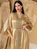 Women's Clothing Elegant Champagne Lace Embellished Abaya Evening Gown – Handcrafted Beaded Detail, Long Sleeve Maxi Dress For Special Occasions_ecoleips.com
