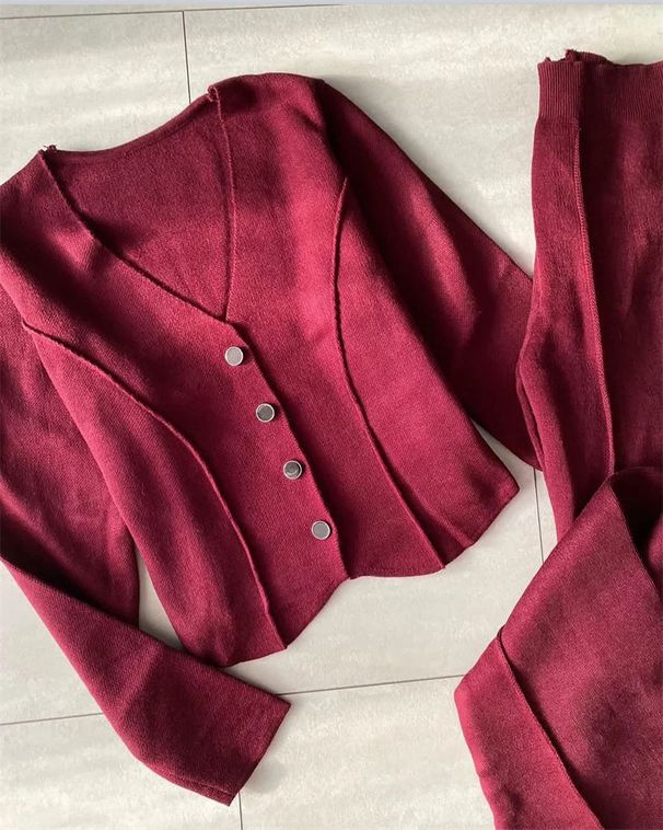 Women's Clothing Long Sleeved V Neck Trousers Suit Casual Ladies Suit_ecoleips.com