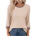 Autumn Women's T-Shirt 3/4 Long Sleeve Top Casual Crew Neck Color-Blocked Tunic Women's Top_ecoleips.com