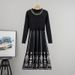 K Women's Fashion Dress With New Design, Embroidered Pattern, Beaded Round Neck, Temperament Midi Dress_ecoleips.com