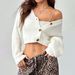 Women's Short Button-Up Knit Cardigan – Oversized Cropped Sweater Coat With Polo Collar, Lightweight Acrylic Blend For Fall & Winter_ecoleips.com