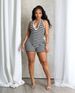 K Women's New Striped Printed Hanging Neck And Backless Sexy Jumpsuit Shorts_ecoleips.com