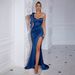 New Off-Shoulder Slit Long Dress Solid Color Sexy Evening Gown Fashion Style_ecoleips.com
