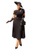 Women's Clothing Plus Size Clothes Asymmetrical Neckline Dress Slim Waist Hollowed Out Solid Color Summer Fashion American Style Casual_ecoleips.com