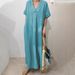2025 New Women's Clothing Casual Short Sleeved V Neck Discount Solid Color Multi Color Women's Dress_ecoleips.com