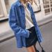 Women's Clothing Lapel Denim Jacket Blue Large Pocket Loose Casual Shirt_ecoleips.com