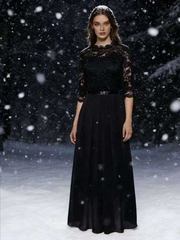 K Evening Dress Fashion Dress Round Neck Lace Long Dress Evening Dress Women's Dress_ecoleips.com