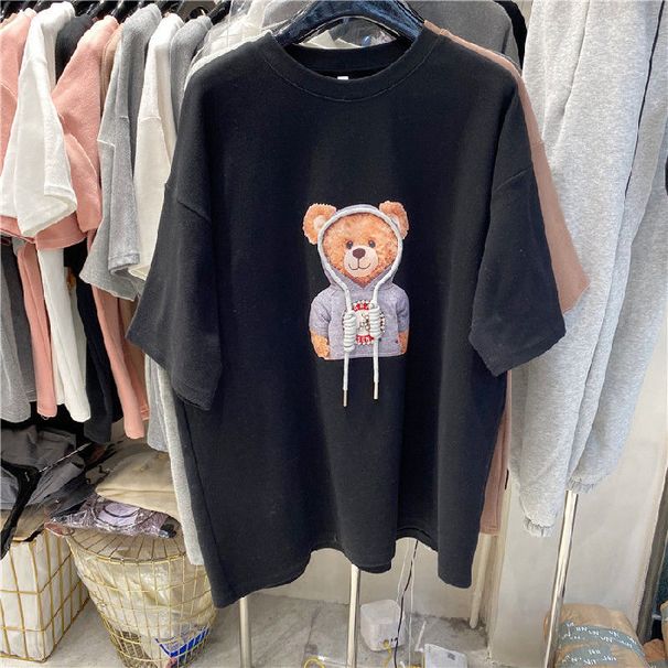 Women's Clothing Short Sleeved Cotton T Shirt Female Student Sweet Cute Summer Loose Bear Lazy Style Top Clothes_ecoleips.com