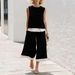 Women's Summer Casual Fashion Color Block Wide Leg Pants Set Sleeveless Two Piece Trendy European American Style 2026_ecoleips.com
