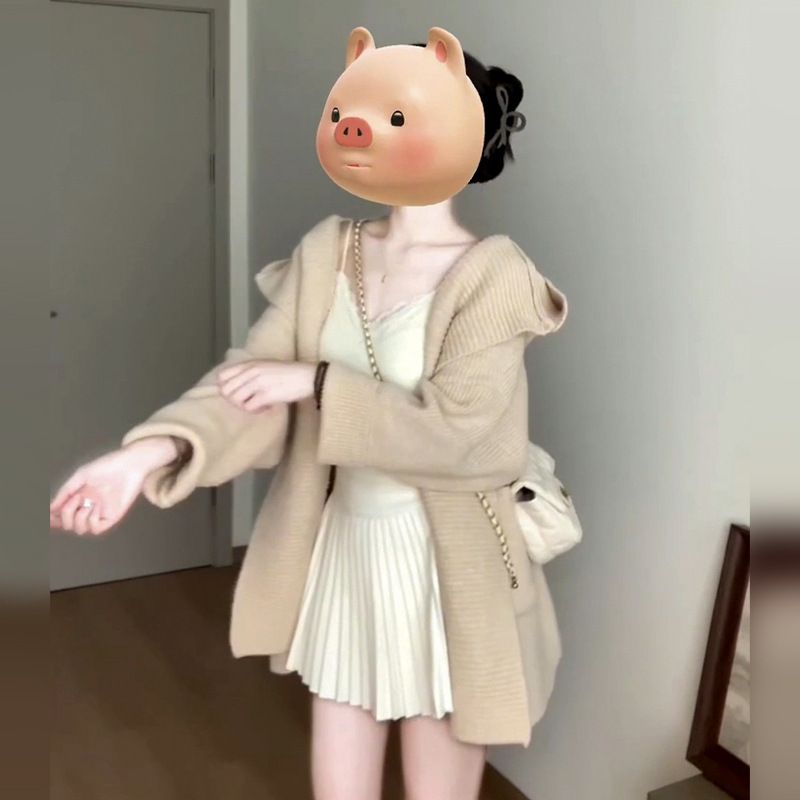 2025 New Korean Lazy Style Medium Length Sweater Jacket For Women's Spring And Autumn High End, Hooded Knitted Cardigan_ecoleips.com
