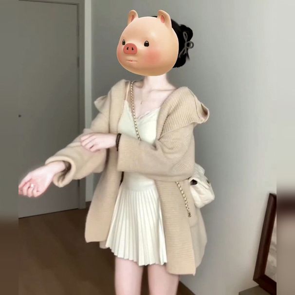 2025 New Korean Lazy Style Medium Length Sweater Jacket For Women's Spring And Autumn High End, Hooded Knitted Cardigan_ecoleips.com