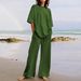 Fashion Women's 2-Piece 2026 Summer Casual Belt Pocket Half Sleeve O-Neck Top And Wide-Leg Pants Set_ecoleips.com