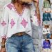 Women's Clothing Women's Summer Fashion Printed Top V Neck Three Quarter Sleeve Style For Formal & Casual For Women_ecoleips.com