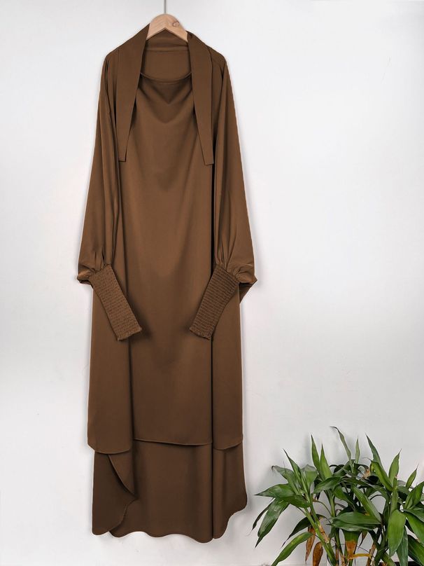 Turkish Malay Clothing Two-Piece Set Women's Casual Solid Color Long Robe (Top + Skirt) MSL59_ecoleips.com