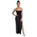 Satin Slit Back Dress With Tie Detail - Sexy V-Neck Bodycon Midi Dress For Women,Elegant Clubwear & Party Dress (Black/Pink/Emerald, S/M/L)_ecoleips.com