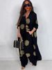 K New Elegant And Sexy V-neck Top+printed Wide Leg Pants Two-piece Set_ecoleips.com