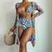 Women's Clothing Sexy Bikini Beach Swimsuit For Women Printed Mesh Three Piece Style Swimwear Quick-Dry Polyester, Modest Coverage_ecoleips.com