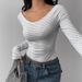 2025 New Foreign Trade European And American Striped Short Top Large U-Neck Collarbone-Exposing Long Sleeve_ecoleips.com