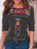 2024 Independent Station Spring/Summer New Women's Top With Bohemian Print V-neck Long Sleeved T-shirt For Women_ecoleips.com