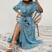 Women's Bohemian Belted Beach Dress European American Style Vacation Clothing For Plus Size_ecoleips.com